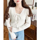 キャミ付きレースアップショート丈リブニットカーディガンアンサンブル | moment+ | 詳細画像3 