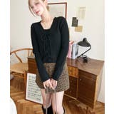 キャミ付きレースアップショート丈リブニットカーディガンアンサンブル | moment+ | 詳細画像29 