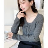 キャミ付きレースアップショート丈リブニットカーディガンアンサンブル | moment+ | 詳細画像30 