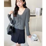 キャミ付きレースアップショート丈リブニットカーディガンアンサンブル | moment+ | 詳細画像31 