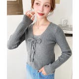 キャミ付きレースアップショート丈リブニットカーディガンアンサンブル | moment+ | 詳細画像37 