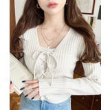 キャミ付きレースアップショート丈リブニットカーディガンアンサンブル | moment+ | 詳細画像4 