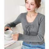 キャミ付きレースアップショート丈リブニットカーディガンアンサンブル | moment+ | 詳細画像39 