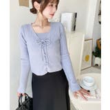 キャミ付きレースアップショート丈リブニットカーディガンアンサンブル | moment+ | 詳細画像40 