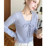 キャミ付きレースアップショート丈リブニットカーディガンアンサンブル | moment+ | 詳細画像43 