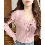 キャミ付きレースアップショート丈リブニットカーディガンアンサンブル | moment+ | 詳細画像48 