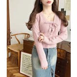 キャミ付きレースアップショート丈リブニットカーディガンアンサンブル | moment+ | 詳細画像50 