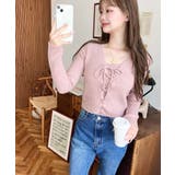 キャミ付きレースアップショート丈リブニットカーディガンアンサンブル | moment+ | 詳細画像54 