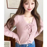 キャミ付きレースアップショート丈リブニットカーディガンアンサンブル | moment+ | 詳細画像55 