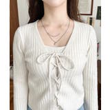 キャミ付きレースアップショート丈リブニットカーディガンアンサンブル | moment+ | 詳細画像7 