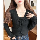 ブラック | キャミ付きレースアップショート丈リブニットカーディガンアンサンブル | moment+