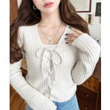 アイボリー | キャミ付きレースアップショート丈リブニットカーディガンアンサンブル | moment+