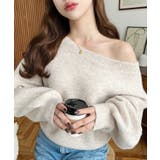 ショート丈ワンショルダーミックスニットプルオーバー | moment+ | 詳細画像2 