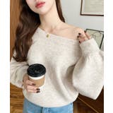 ショート丈ワンショルダーミックスニットプルオーバー | moment+ | 詳細画像3 