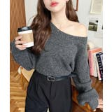 ショート丈ワンショルダーミックスニットプルオーバー | moment+ | 詳細画像32 