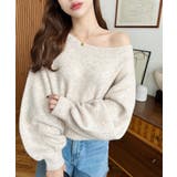 ショート丈ワンショルダーミックスニットプルオーバー | moment+ | 詳細画像4 