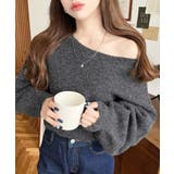 ショート丈ワンショルダーミックスニットプルオーバー | moment+ | 詳細画像40 