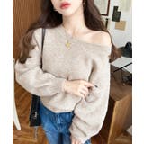 ショート丈ワンショルダーミックスニットプルオーバー | moment+ | 詳細画像44 