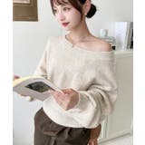 ショート丈ワンショルダーミックスニットプルオーバー | moment+ | 詳細画像7 