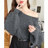 チャコールグレー | ショート丈ワンショルダーミックスニットプルオーバー | moment+