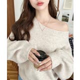 アイボリー | ショート丈ワンショルダーミックスニットプルオーバー | moment+