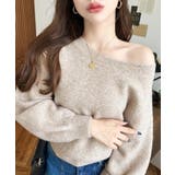 ブラウン | ショート丈ワンショルダーミックスニットプルオーバー | moment+