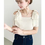 リボンストラップオフショル半袖ニットプルオーバー | moment+ | 詳細画像2 