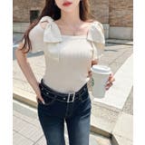 リボンストラップオフショル半袖ニットプルオーバー | moment+ | 詳細画像6 