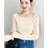 ナチュラル | スクエアネックSSリブニットプルオーバー | moment+