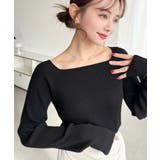 ブラック | スクエアネックSSリブニットプルオーバー | moment+