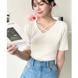 クロスストラップSS半袖リブニットプルオーバー | moment+ | 詳細画像4 