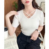 クロスストラップSS半袖リブニットプルオーバー | moment+ | 詳細画像6 