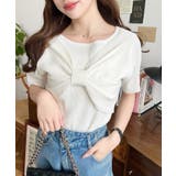 リボンレイヤード風SS半袖リブニットプルオーバー | moment+ | 詳細画像2 