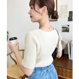 リボンレイヤード風SS半袖リブニットプルオーバー | moment+ | 詳細画像7 