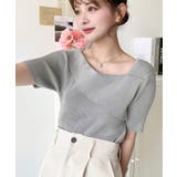 アシンメトリーオフショルダーSS半袖リブニットプルオーバー | moment+ | 詳細画像14 