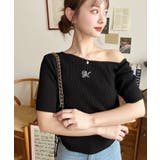 ワンショルドロストワンポイント刺繍SS半袖リブニットプルオーバー | moment+ | 詳細画像13 