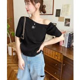 ワンショルドロストワンポイント刺繍SS半袖リブニットプルオーバー | moment+ | 詳細画像14 