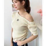 ワンショルドロストワンポイント刺繍SS半袖リブニットプルオーバー | moment+ | 詳細画像18 