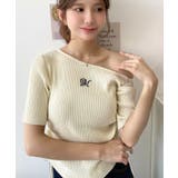 ワンショルドロストワンポイント刺繍SS半袖リブニットプルオーバー | moment+ | 詳細画像19 