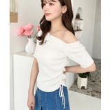 ワンショルドロストワンポイント刺繍SS半袖リブニットプルオーバー | moment+ | 詳細画像2 