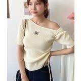 ワンショルドロストワンポイント刺繍SS半袖リブニットプルオーバー | moment+ | 詳細画像20 
