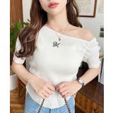 ワンショルドロストワンポイント刺繍SS半袖リブニットプルオーバー | moment+ | 詳細画像3 