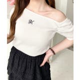 ワンショルドロストワンポイント刺繍SS半袖リブニットプルオーバー | moment+ | 詳細画像6 