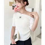 ワンショルドロストワンポイント刺繍SS半袖リブニットプルオーバー | moment+ | 詳細画像7 