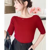 レッド/ボートネック | 選べるネックデザイン アンチピリング＋抗UV＋自宅で洗える！ホールガーメント半袖… | moment+