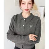 チャコールグレー | 刺繍入り金ボタン衿付きカーディガン | moment+