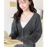 チャコールグレー | VネックルーズMIXニットカーディガン | moment+
