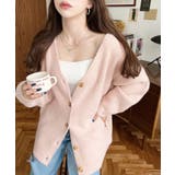 ピンク | VネックルーズMIXニットカーディガン | moment+