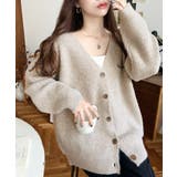 ブラウン | VネックルーズMIXニットカーディガン | moment+