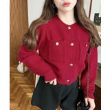 レッド | Wポケット金ボタンニットカーディガン | moment+